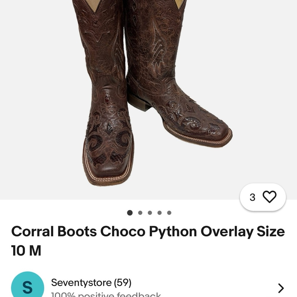 Corral Choco Python Overlay Boots size 10